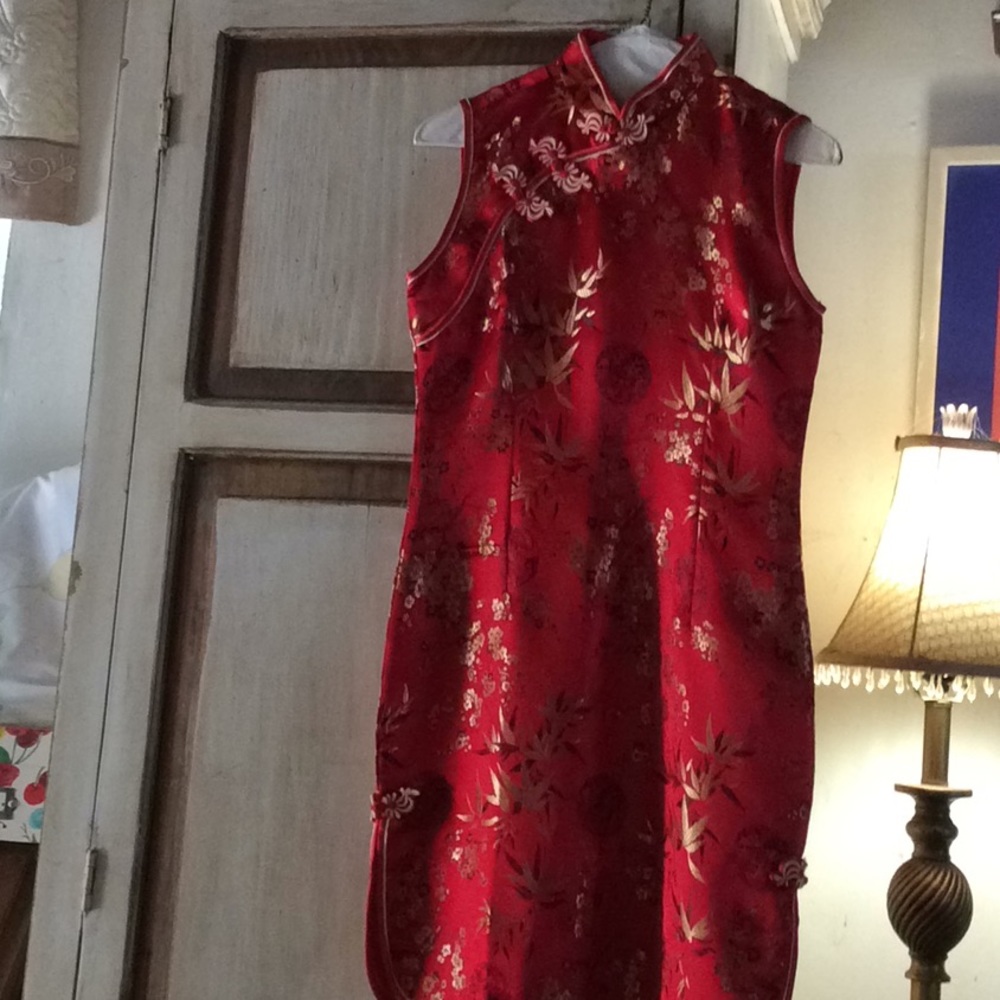 Cheongsam dress Red Gold Trim Small EUC COSPLAY